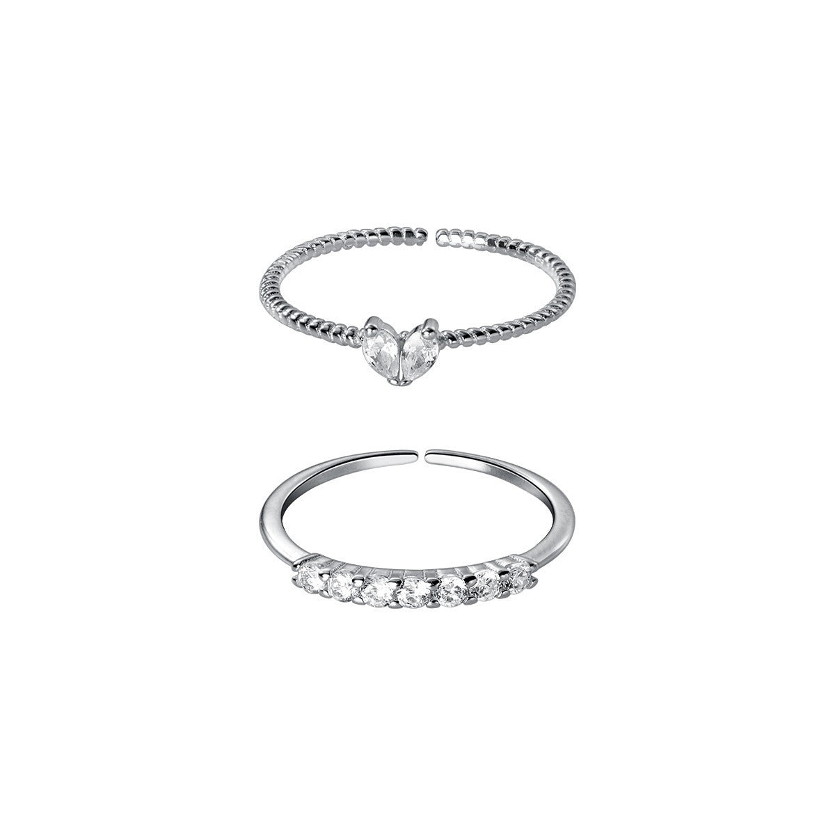 cute heart CZ ring and women’s butterfly ring set in dainty stacking style