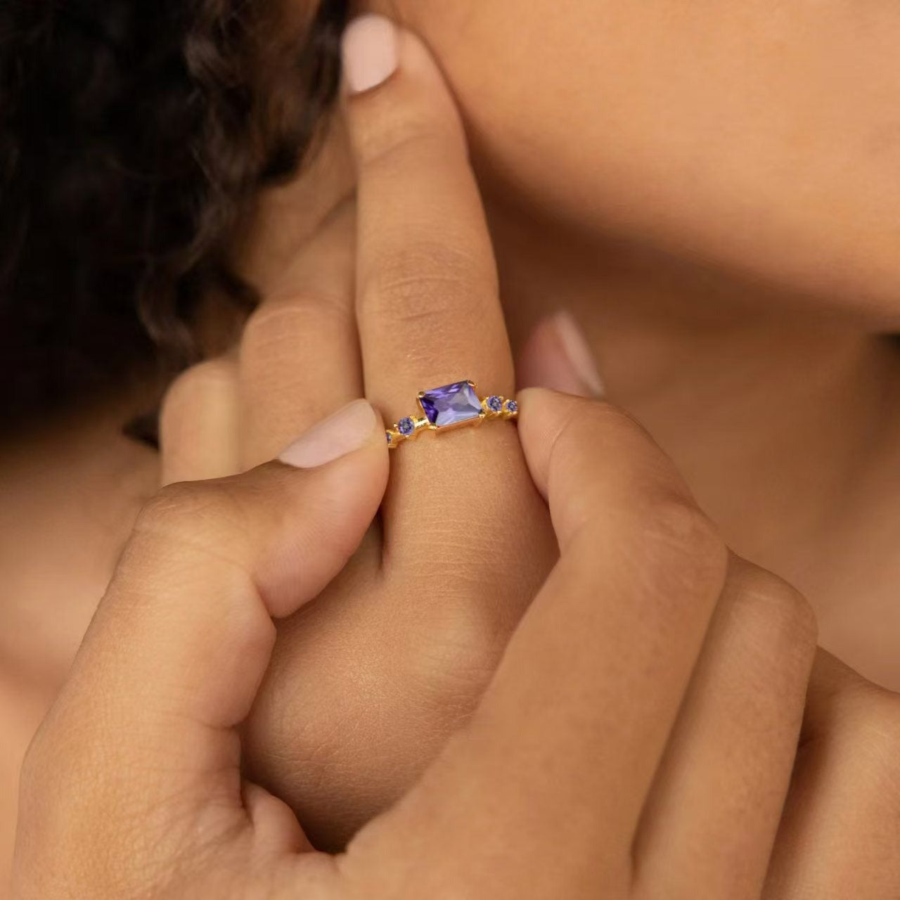 925 sterling silver baguette CZ ring in gold setting with three color options
