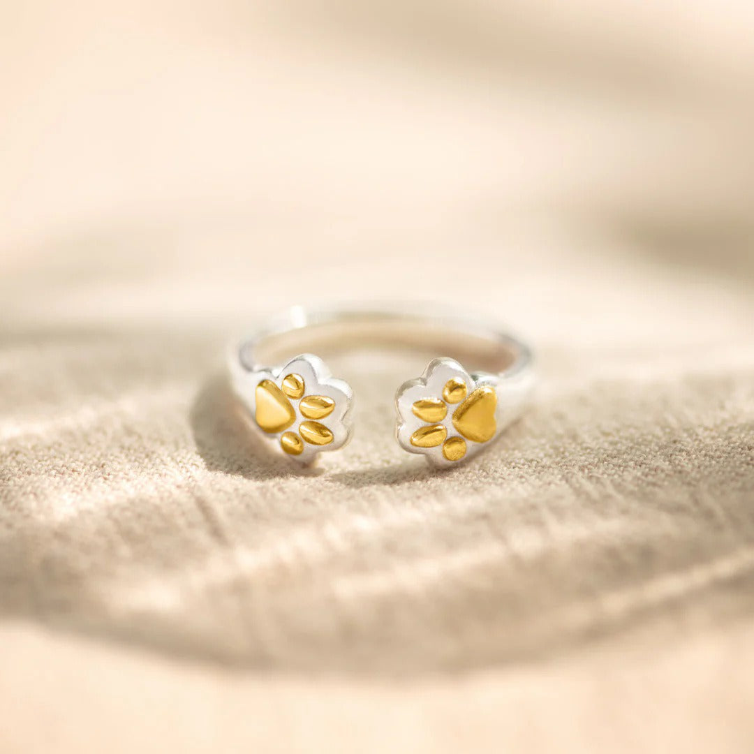925 sterling silver adjustable dog paw ring with open-end design for dog lovers