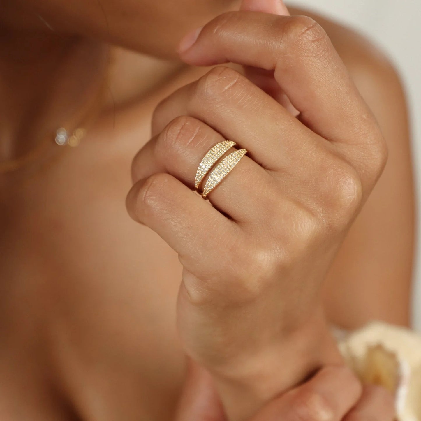 pavé signet ring in 925 silver gold plated design inspired by milgrain engagement style