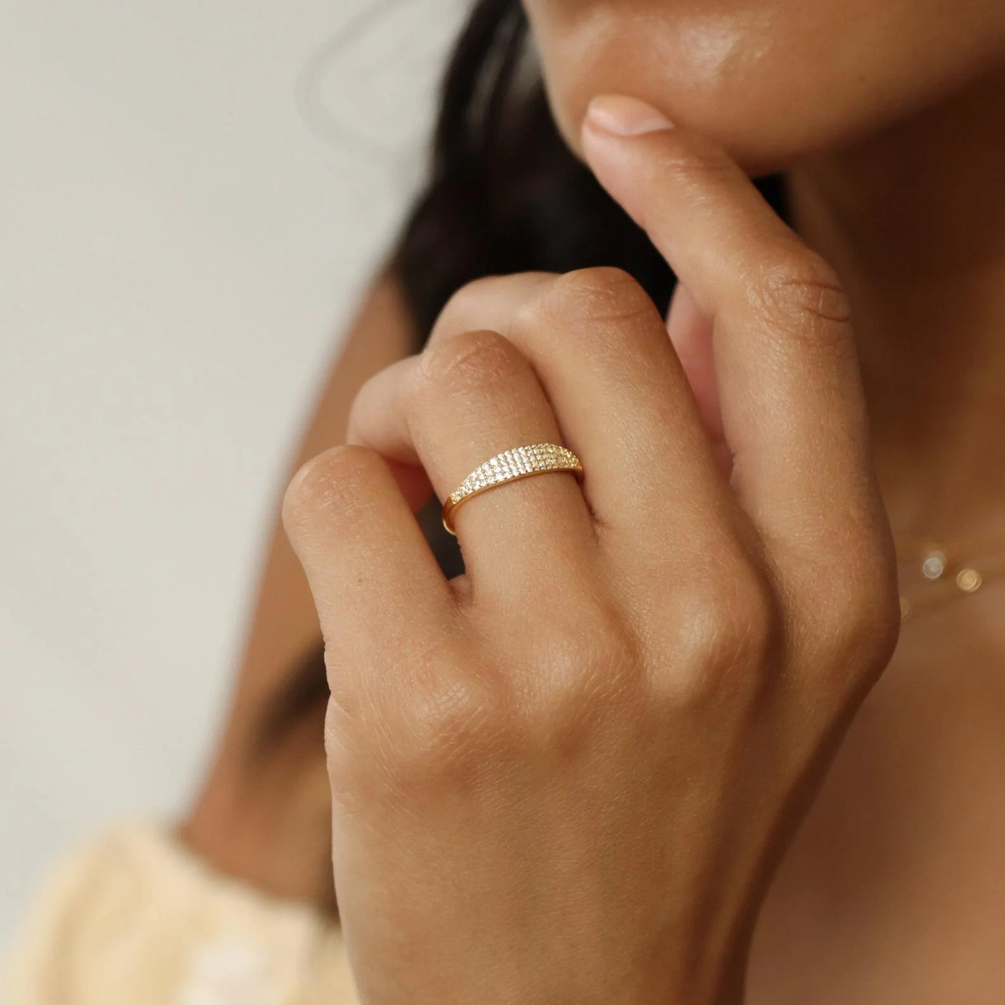 elegant CZ signet ring with minimalist gold finish for stacking or daily wear