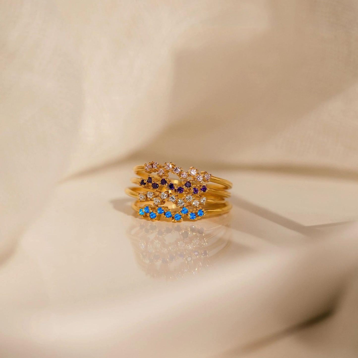 delicate personalized gemstone ring for mom or best friend birthday gift