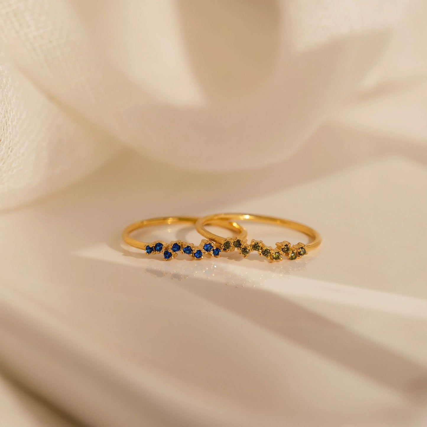 minimalist birthstone ring jewelry with stacked colorful cubic zirconia stones