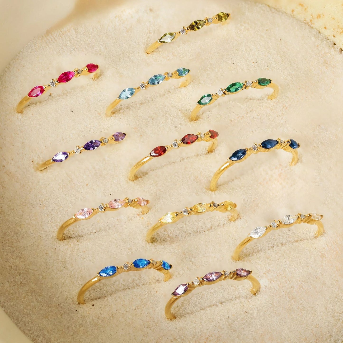 women’s birthstone rings in 12 birth month colors with elegant gold tone finish