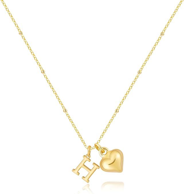 14K Gold Plated Heart Alphabet Letter Necklace Set of 5
