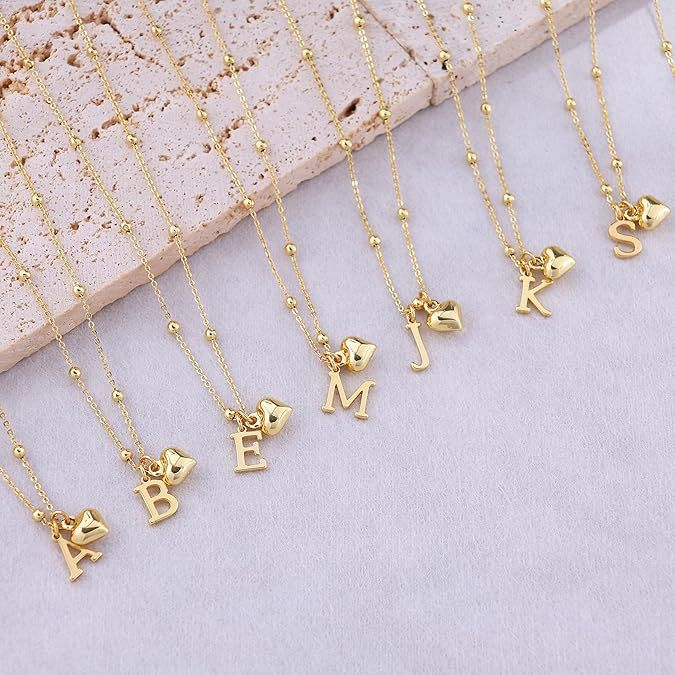 14K Gold Plated Heart Alphabet Letter Necklace Set of 5
