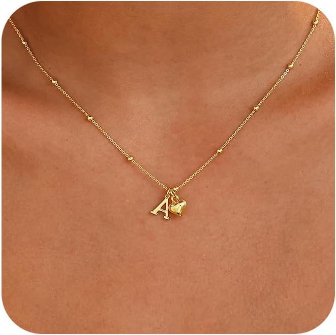 14K Gold Plated Heart Alphabet Letter Necklace Set of 5
