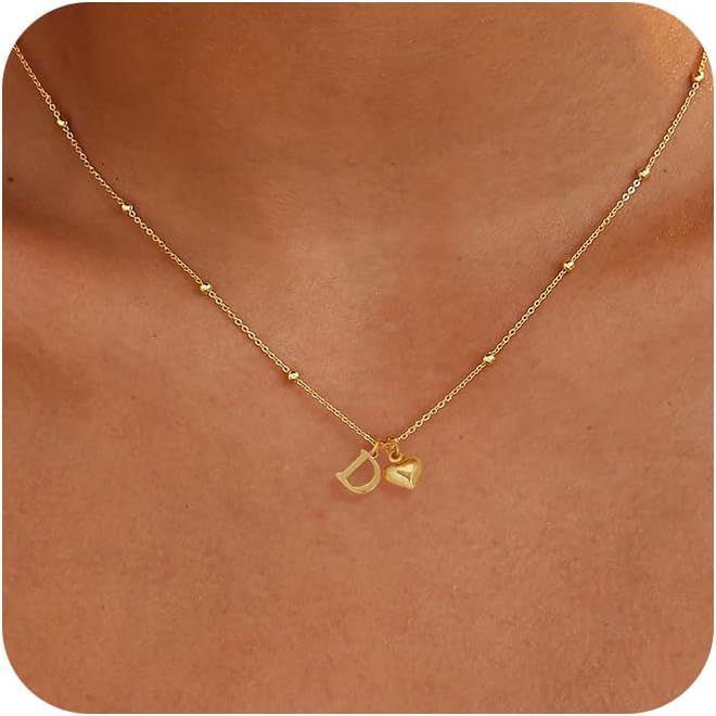 14K Gold Plated Heart Alphabet Letter Necklace Set of 5