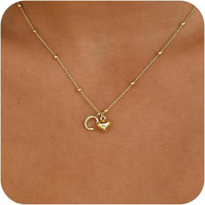14K Gold Plated Heart Alphabet Letter Necklace Set of 5