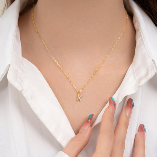 925 Sterling Silver Full Zircon A-Z Alphabet Letter Pendant Necklace Set of 5