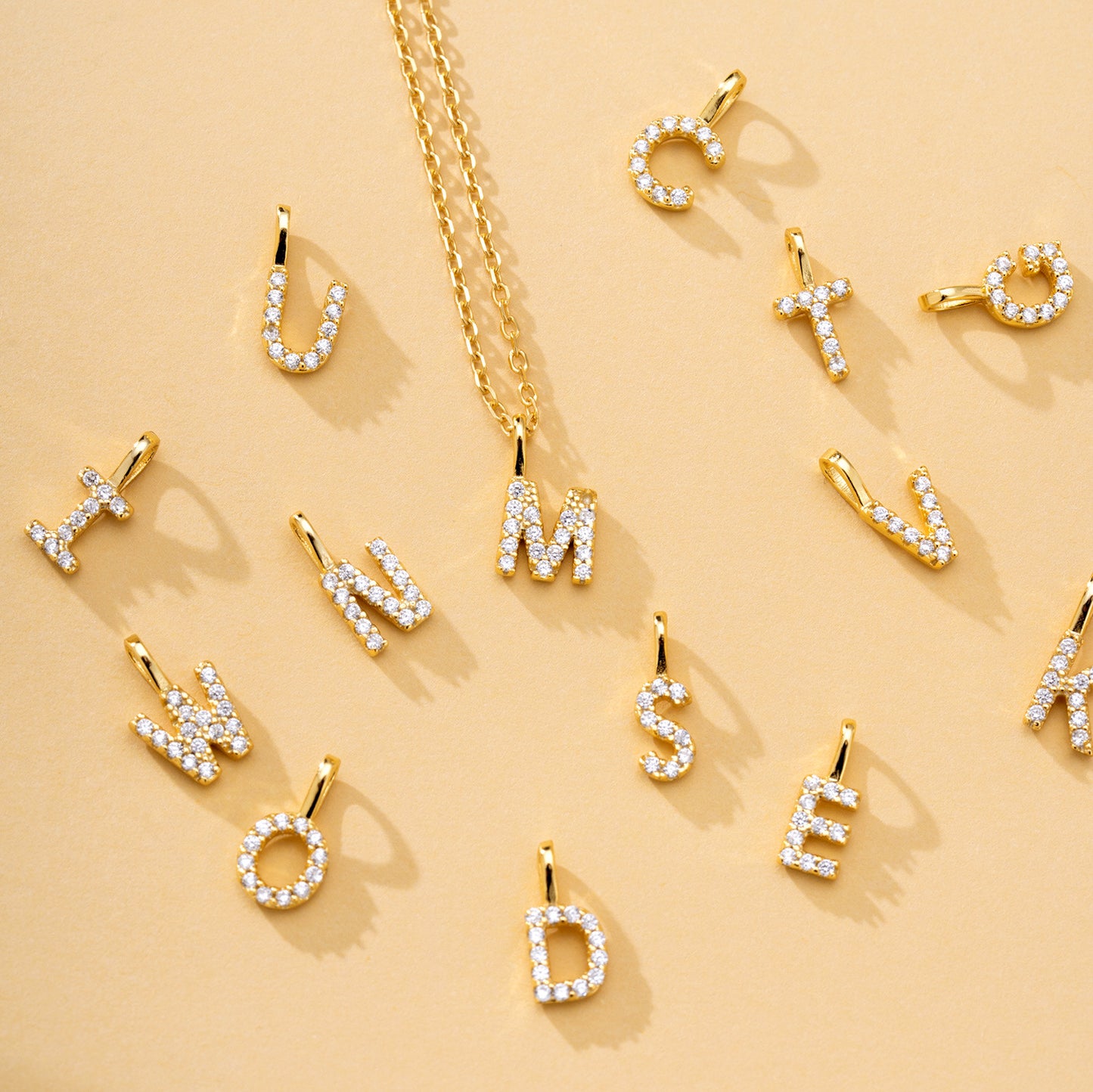 925 Sterling Silver Full Zircon A-Z Alphabet Letter Pendant Necklace Set of 5