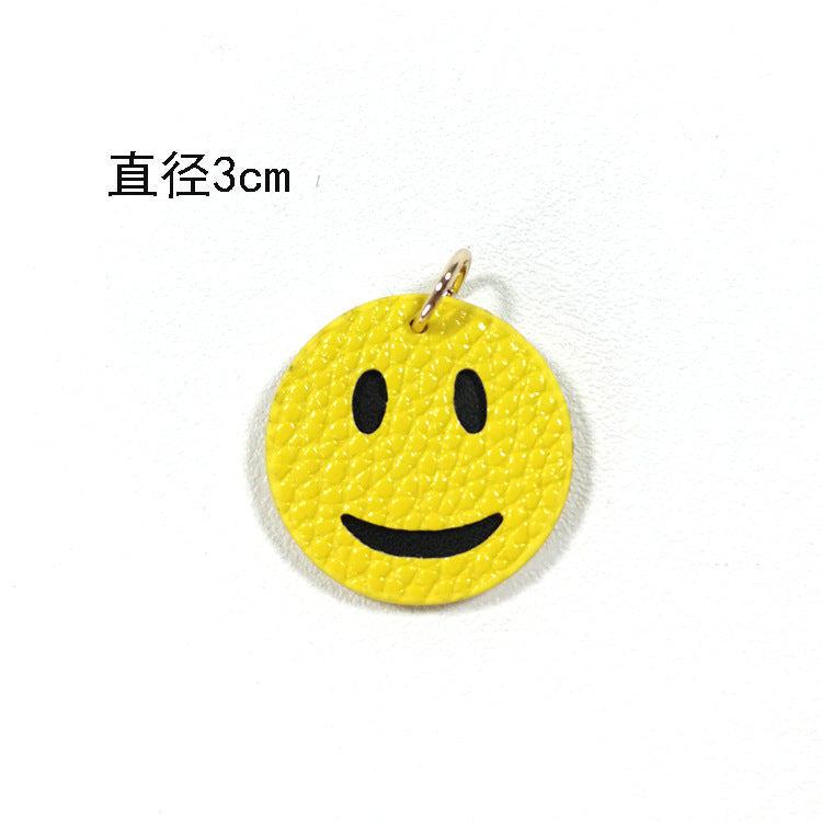 Creative PU Leather Keychain – Smiley Face, Strawberry, Orange, Flower Charms (5 pcs)