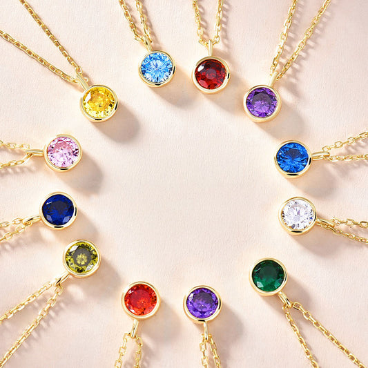 925 Sterling Silver Single Zircon Zodiac Birthstone Pendant Necklace Set of 5