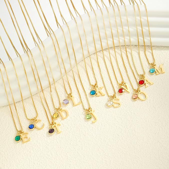14K Gold-Plated Alphabet Birthstone Necklace — Minimalist and Versatile Collarbone Chain Set of 5