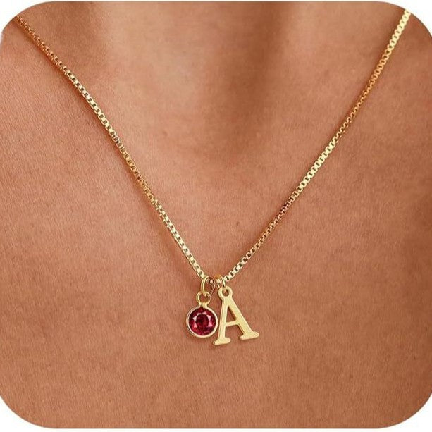 14K Gold-Plated Alphabet Birthstone Necklace — Minimalist and Versatile Collarbone Chain Set of 5