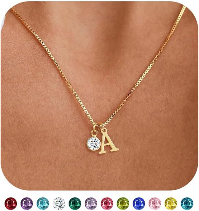 26 Alphabet Letter Necklace with Elegant Birthstone Accent Set of 5