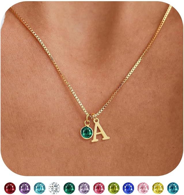 14K Gold-Plated Alphabet Birthstone Necklace — Minimalist and Versatile Collarbone Chain Set of 5