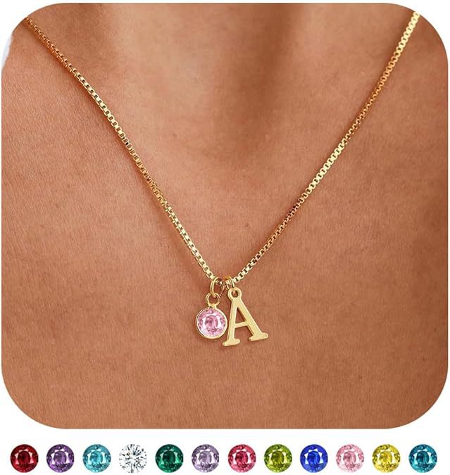 14K Gold-Plated Alphabet Birthstone Necklace — Minimalist and Versatile Collarbone Chain Set of 5