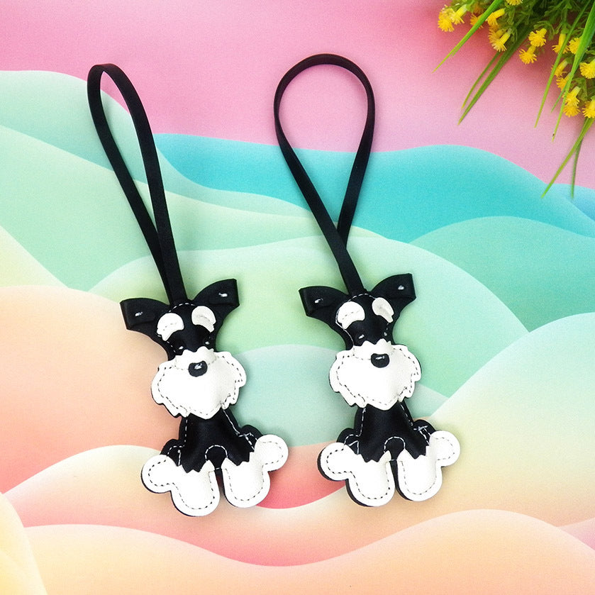 Creative Schnauzer Dog Leather Keychain — Stylish Car Pendant & Bag Charm (5 pcs)