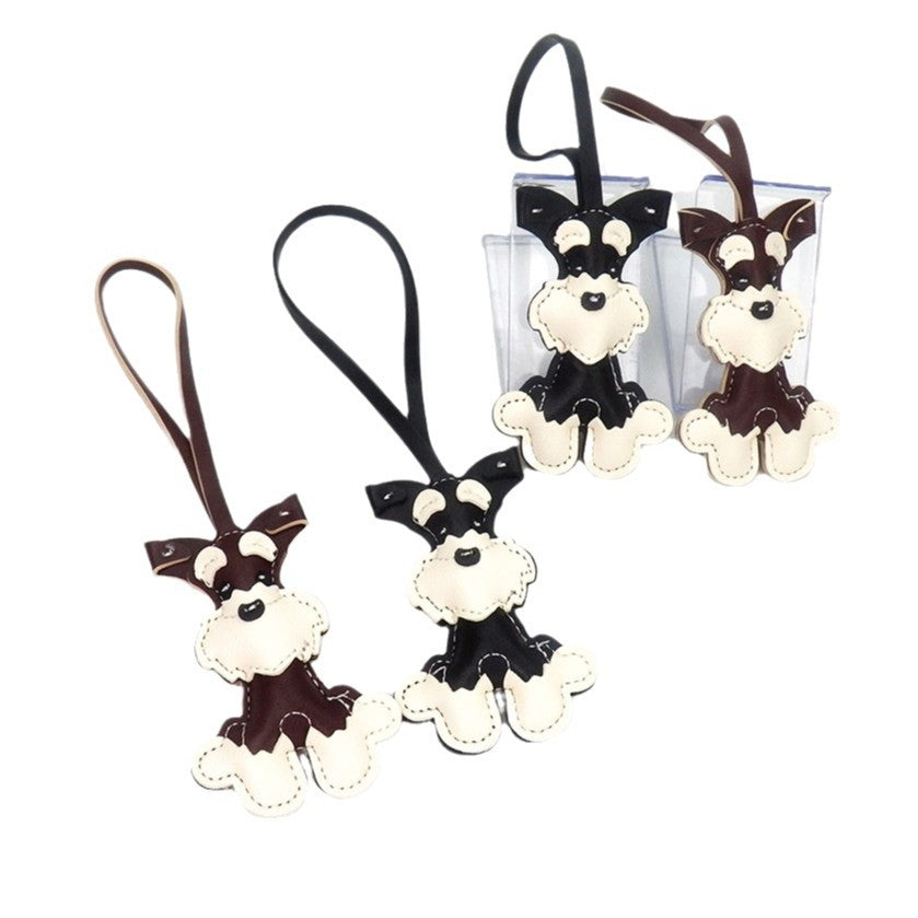 Creative Schnauzer Dog Leather Keychain — Stylish Car Pendant & Bag Charm (5 pcs)
