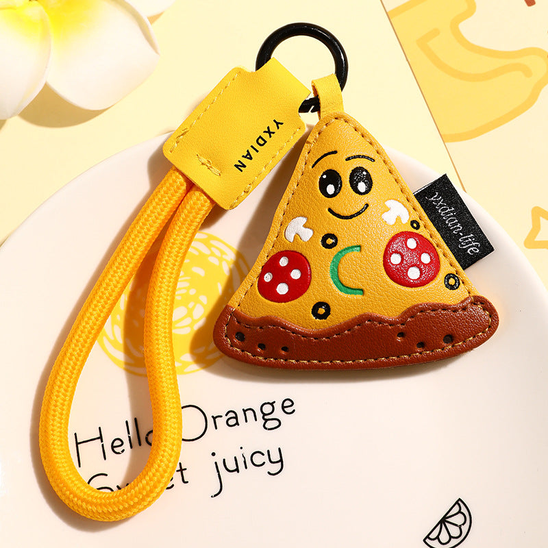 Creative Food-Themed PU Leather Keychain — Pizza, Burger & Donut Car Pendant  (5 pcs)