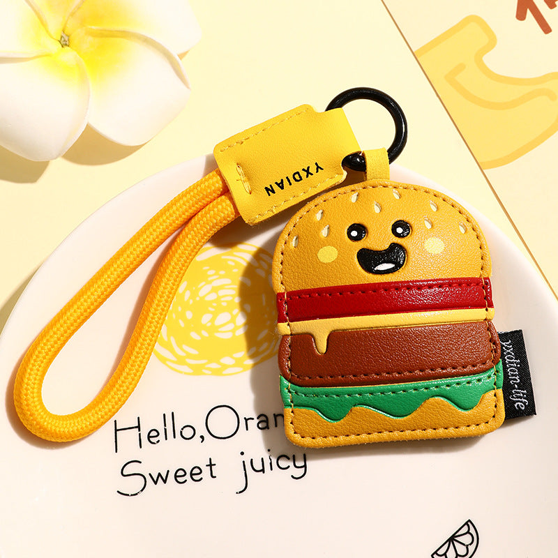 Creative Food-Themed PU Leather Keychain — Pizza, Burger & Donut Car Pendant  (5 pcs)