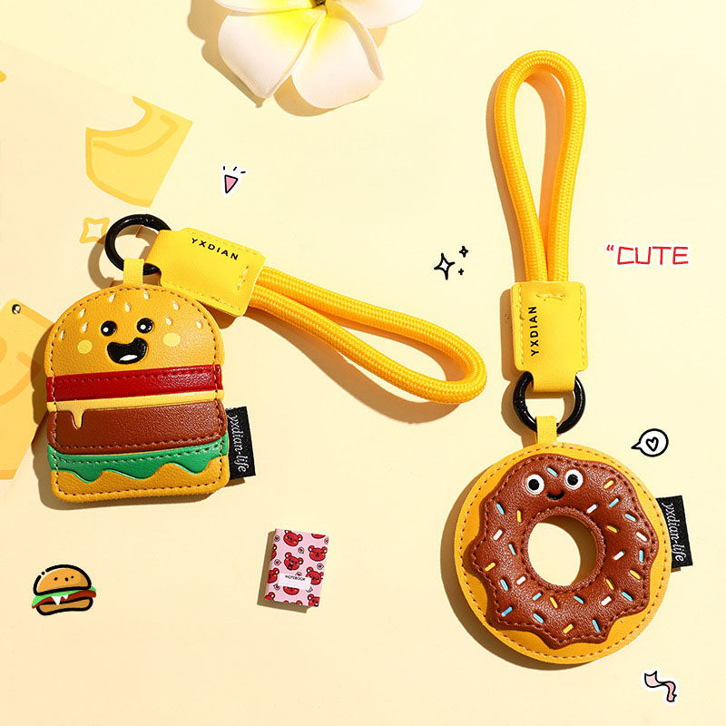 Creative Food-Themed PU Leather Keychain — Pizza, Burger & Donut Car Pendant  (5 pcs)