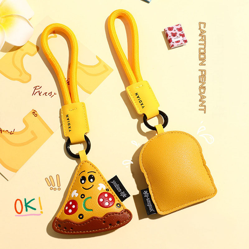 Creative Food-Themed PU Leather Keychain — Pizza, Burger & Donut Car Pendant  (5 pcs)