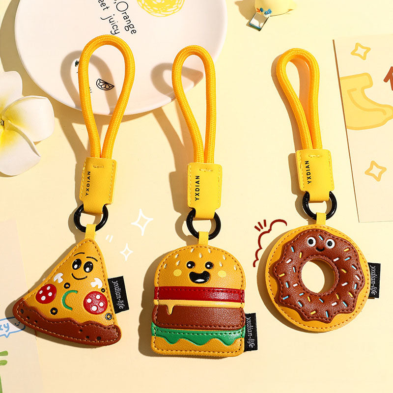 Creative Food-Themed PU Leather Keychain — Pizza, Burger & Donut Car Pendant  (5 pcs)