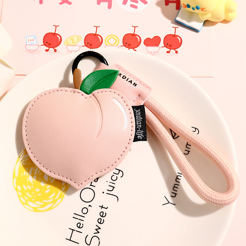Creative PU Leather Fruit Keychain — Peach, Lemon & Cherry Bag Charm (5 pcs)