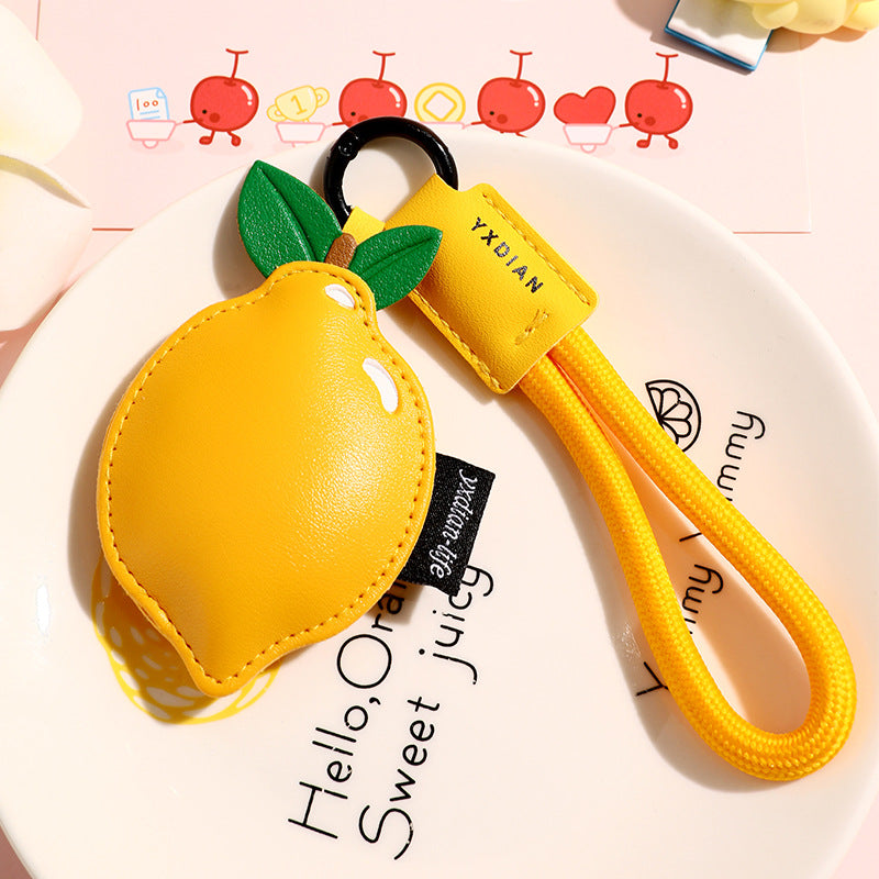 Creative PU Leather Fruit Keychain — Peach, Lemon & Cherry Bag Charm (5 pcs)