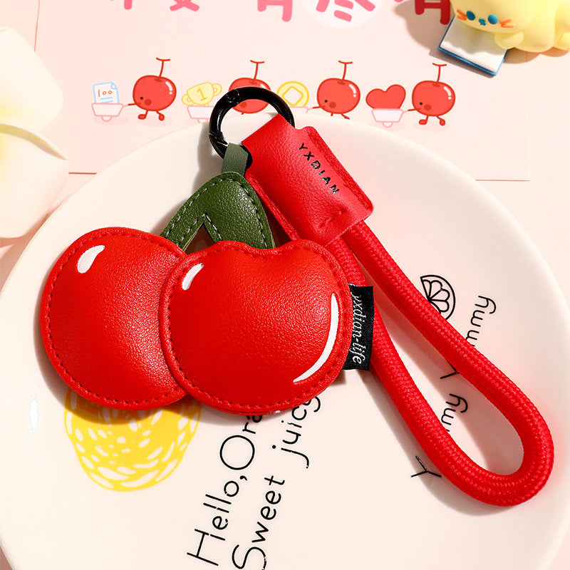 Creative PU Leather Fruit Keychain — Peach, Lemon & Cherry Bag Charm (5 pcs)