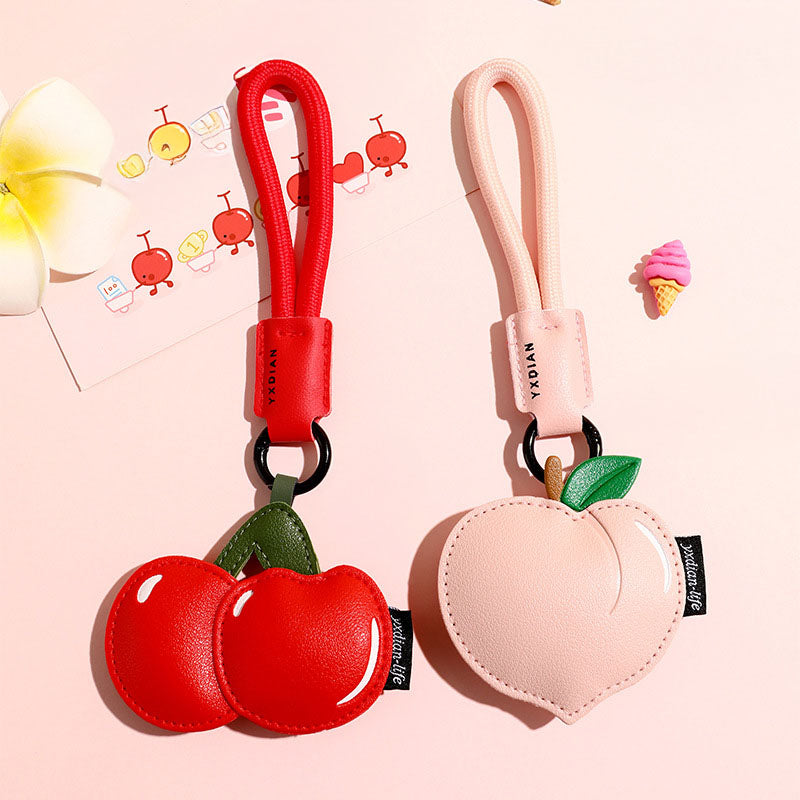 Creative PU Leather Fruit Keychain — Peach, Lemon & Cherry Bag Charm (5 pcs)