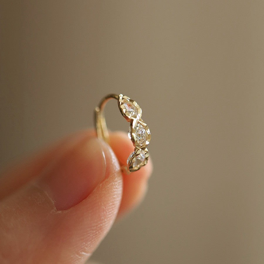 925 Sterling Silver 14K Gold Plated Triple Teardrop CZ Huggie Earrings (5 Pairs)