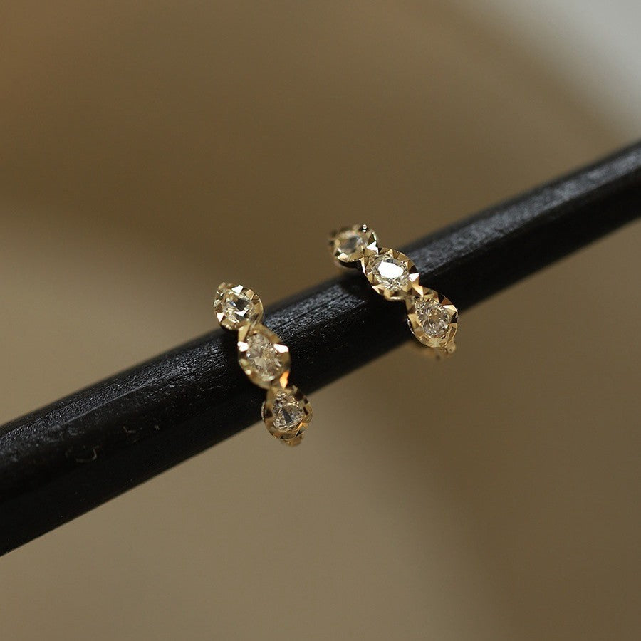 925 Sterling Silver 14K Gold Plated Triple Teardrop CZ Huggie Earrings (5 Pairs)