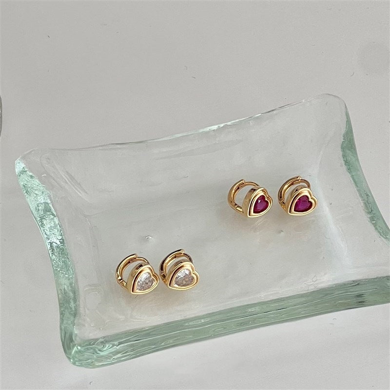 925 Sterling Silver 18K Gold Plated Heart Cubic Zirconia Huggie Earrings (5 Pairs)