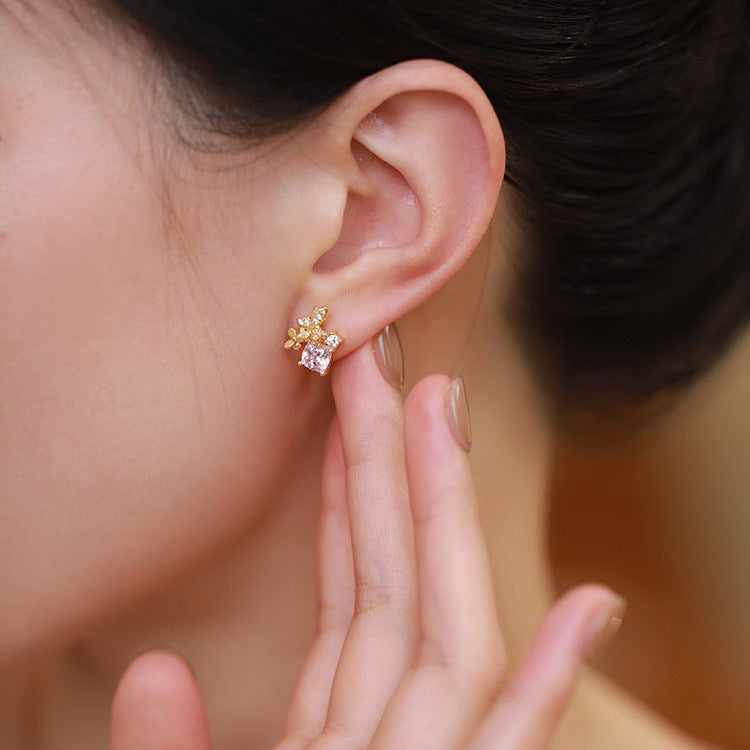 925 Sterling Silver 18K Gold Plated Butterfly Cubic Zirconia Stud Earrings (5 Pairs)