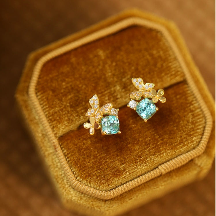925 Sterling Silver 18K Gold Plated Butterfly Cubic Zirconia Stud Earrings (5 Pairs)