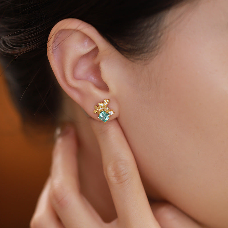 925 Sterling Silver 18K Gold Plated Butterfly Cubic Zirconia Stud Earrings (5 Pairs)