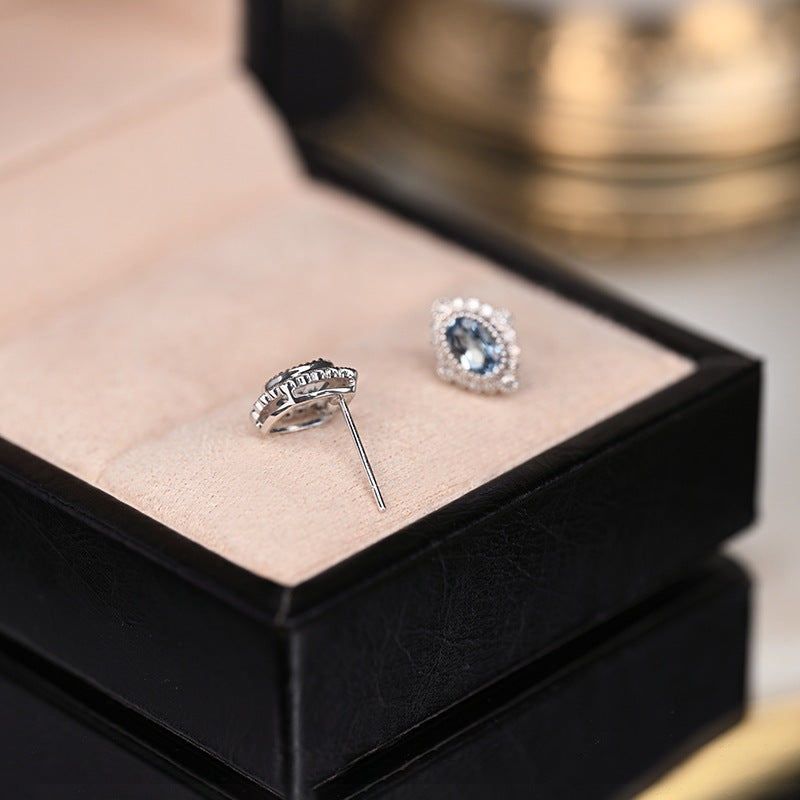 925 Sterling Silver Gold Plated Vintage Rhombus Stud Earrings with Aquamarine Cubic Zirconia (5 Pairs)