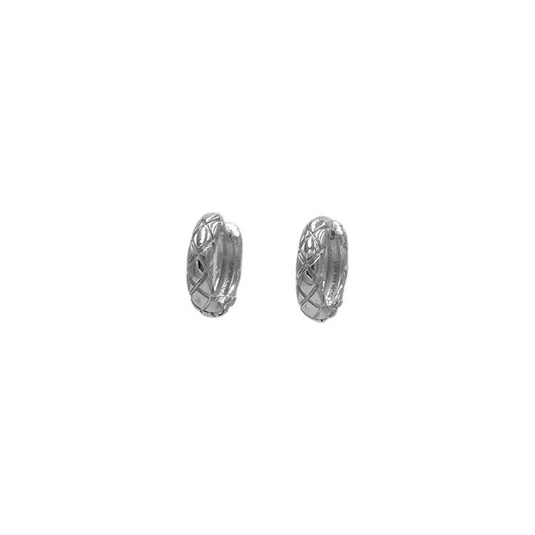 925 Sterling Silver Platinum Plated Classic Quilted Hoop Earrings (5 Pairs)