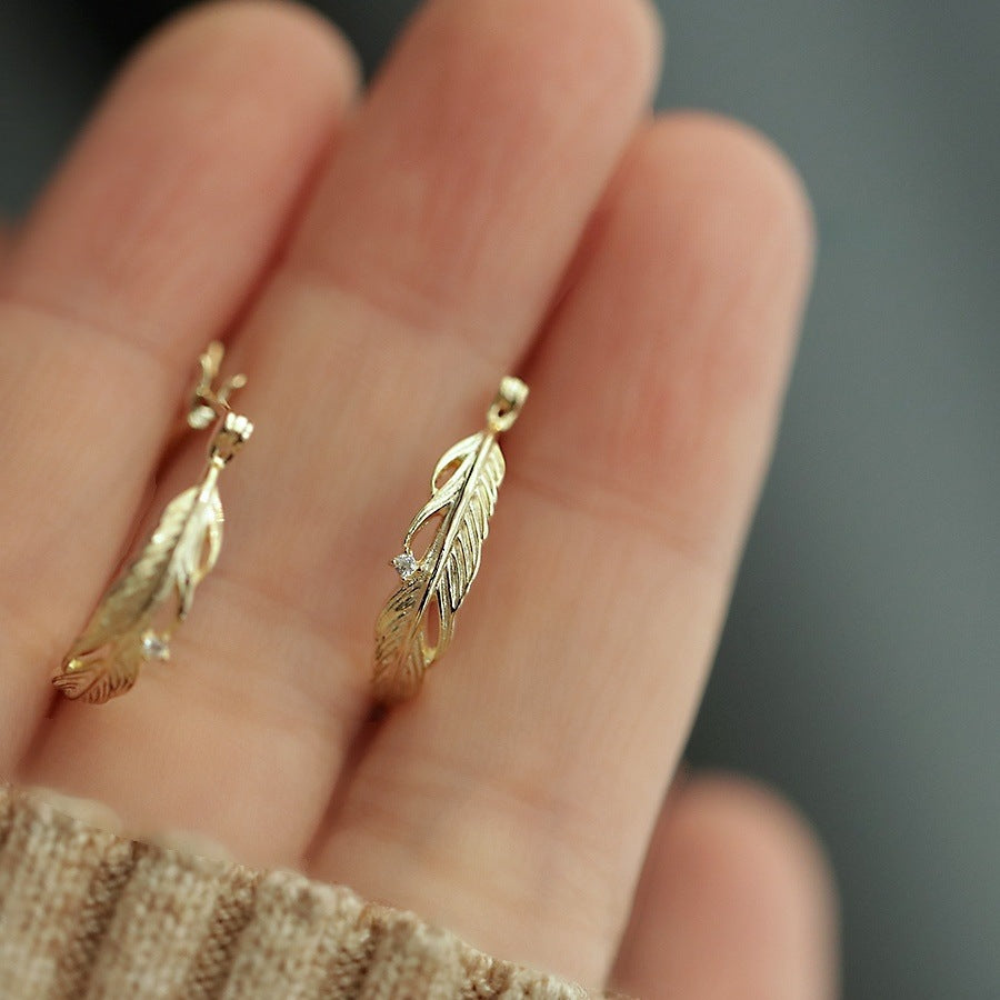 925 Sterling Silver 14K Gold Plated Feather Leaf Cubic Zirconia Hoop Earrings (5 Pairs)