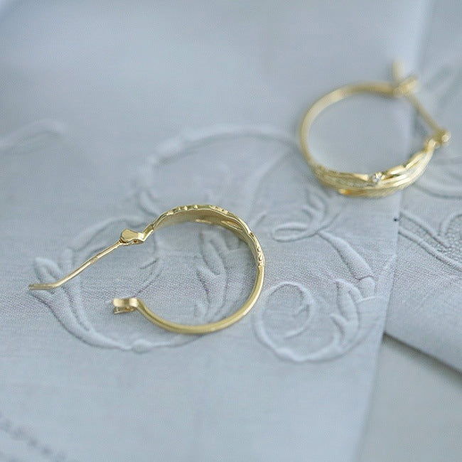 925 Sterling Silver 14K Gold Plated Feather Leaf Cubic Zirconia Hoop Earrings (5 Pairs)