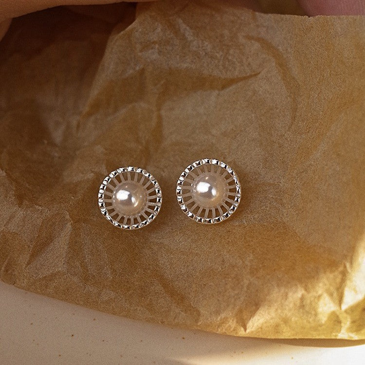 925 Sterling Silver French Style Hollow Shell Pearl Stud Earrings (5 Pairs)