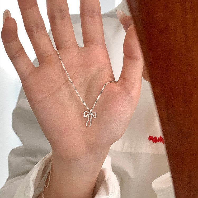 925 Sterling Silver Asymmetrical Bow Ribbon Pendant Necklace Set of 5