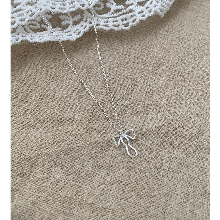 925 Sterling Silver Asymmetrical Bow Ribbon Pendant Necklace Set of 5