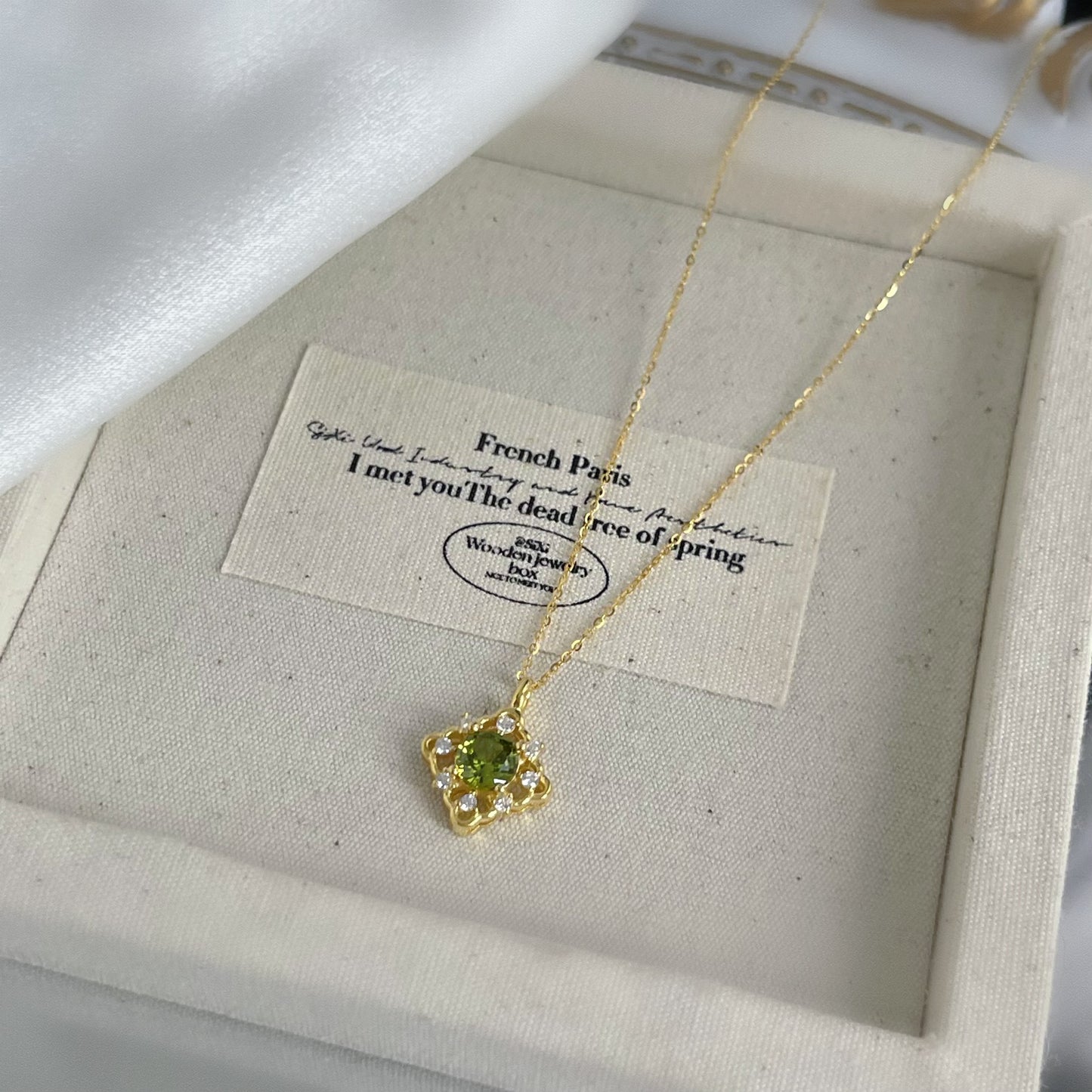 925 Sterling Silver 14K Gold Plated Green Zircon Pendant Necklace Set of 5