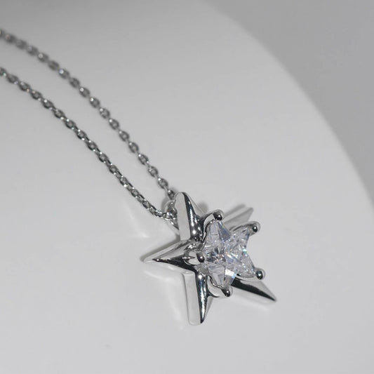 925 Sterling Silver Platinum Plated Irregular Star Pendant Necklace Set of 5
