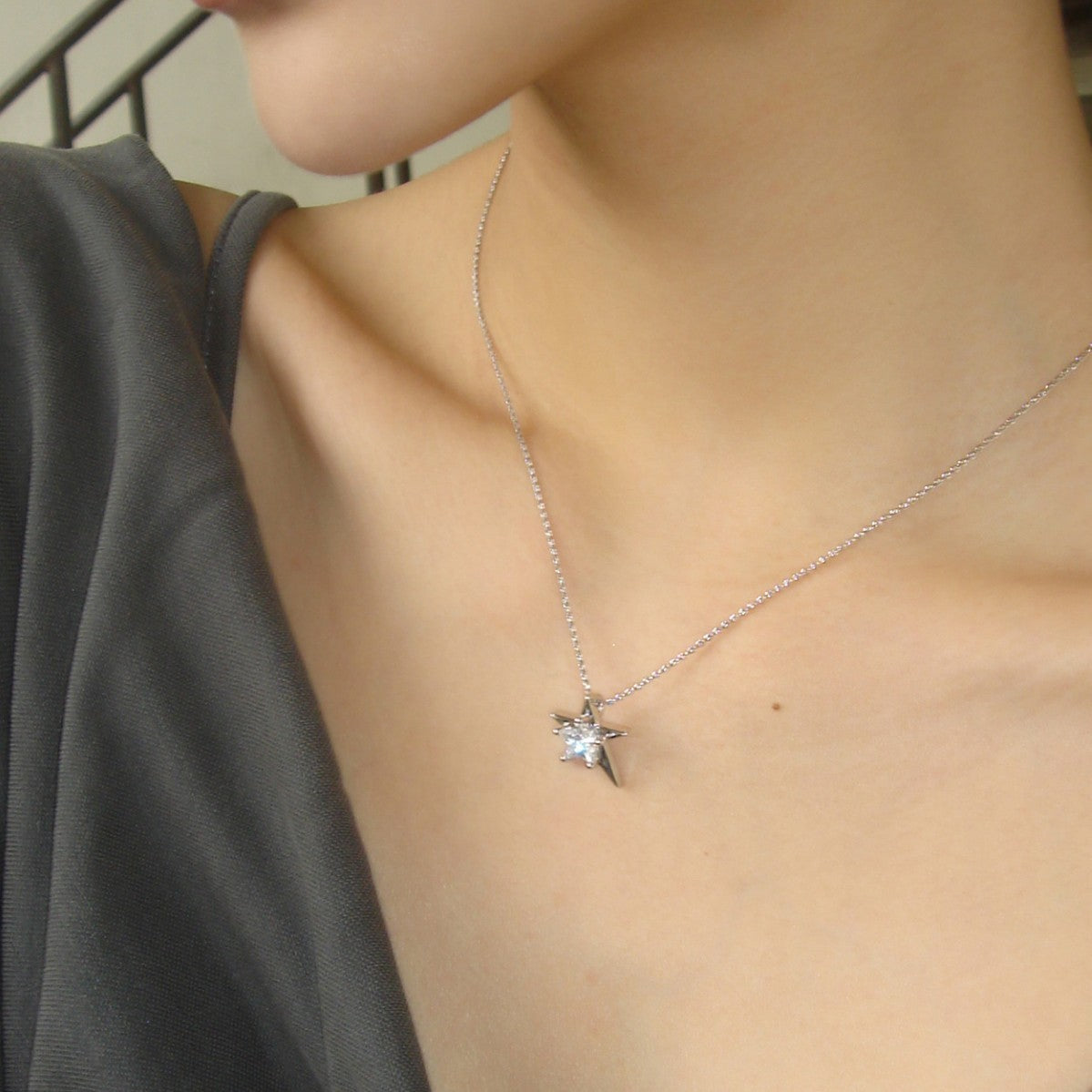 925 Sterling Silver Platinum Plated Irregular Star Pendant Necklace Set of 5