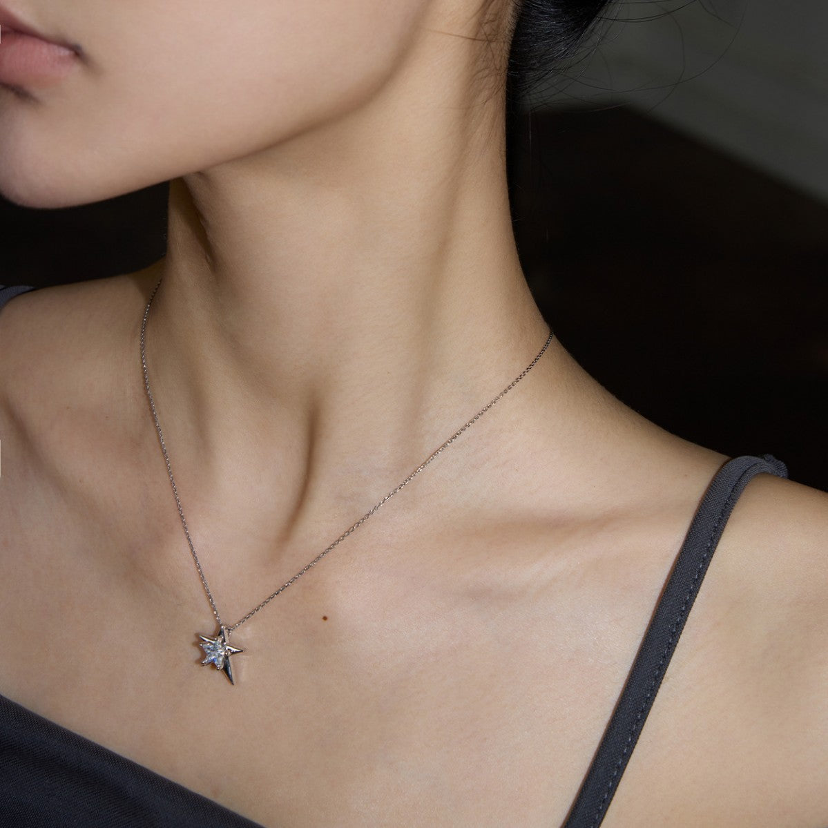 925 Sterling Silver Platinum Plated Irregular Star Pendant Necklace Set of 5